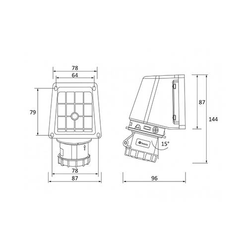 BEMİS 3/16A 90° Eğik Duvar Priz CEE Norm 220V IP67 Sızdırmazlık 2P+E - 2