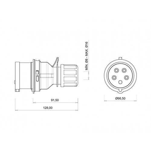 BEMİS 5/16A 380V IP44 Düz Fiş 3P+E+N (BC1-1505-2011) - 2