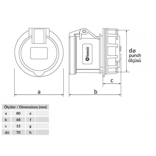 BEMİS 3/32A CEE Norm Somunlu Priz 220V IP44 Dayanıklı Polyamid 6 2P+E - 2