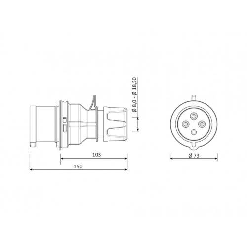 BEMİS 32A 4/32A Düz Fiş CEE Norm 380V IP44 Trifaze Enerji Sistemi - 2
