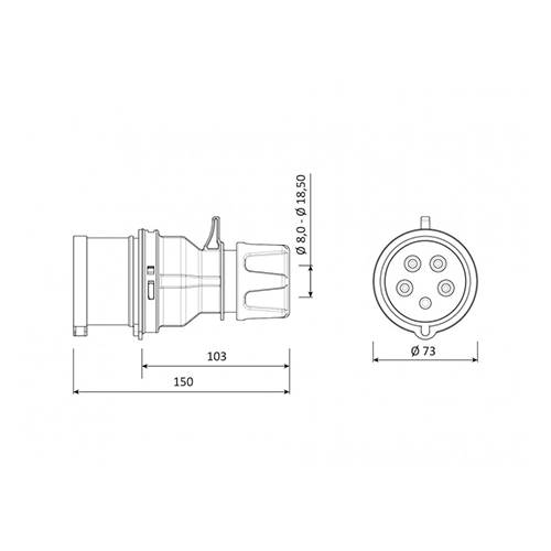 BEMİS 5/32A Düz Fiş CEE Norm 380V IP44 - 32A Akım Taşıma Kapasitesi, Polyamid 6 Gövde - 2