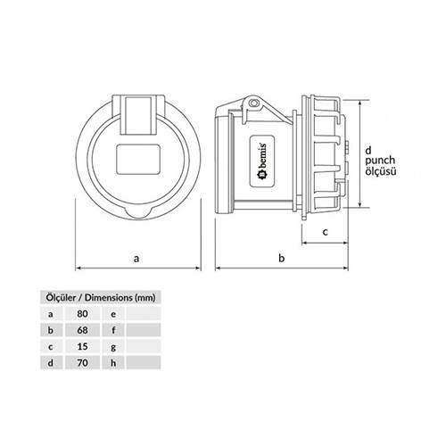 BEMİS 5/32A Somunlu Priz CEE Norm 380V IP44 - Trifaze Yüksek Güç Uygulamaları İçin - 2