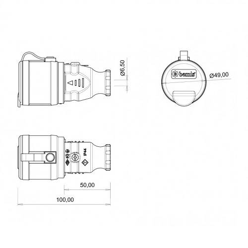 BEMİS 1/16A Kauçuk Monofaze Uzatma Priz IP44 2P+E Topraklama 220-250V - 2
