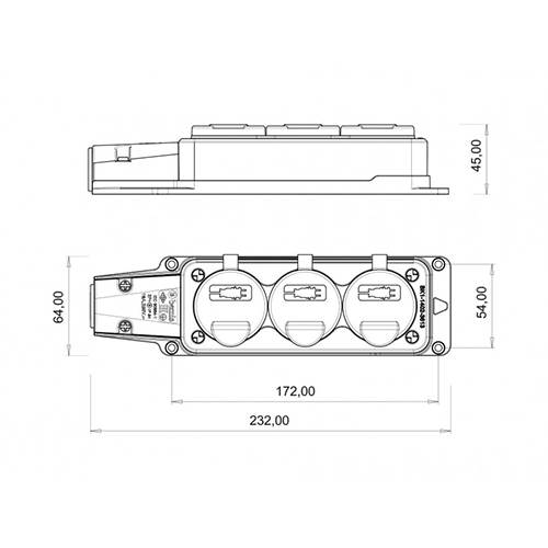 BEMİS 1/16A Kauçuk Monofaze Üçlü Grup Priz IP54 - Su ve Toz Geçirmez, 220-250V - 2