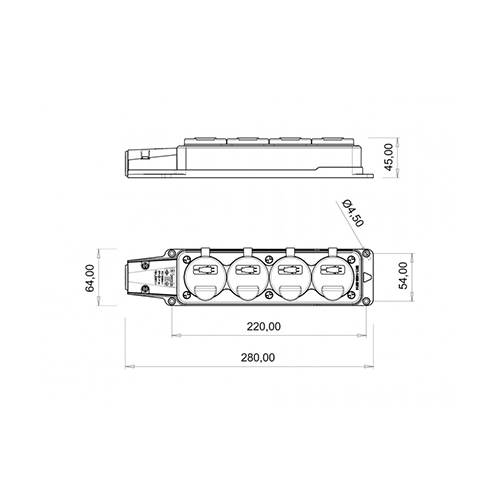 BEMİS 1/16A Kauçuk Monofaze Dörtlü Grup Priz IP54 - 220-250V, 2P+E Topraklama - 2