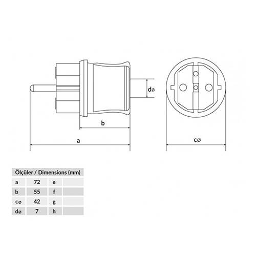 BEMİS Düz Fiş Monofaze 1x16A IP44 Plastik 2P+E 220-250V Darbe Dirençli - 2