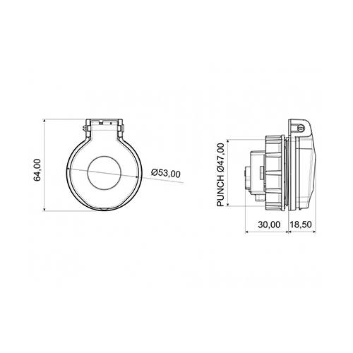 BEMİS 1/16A Somunlu Monofaze Pano Priz IP44 Plastik 2P+E 54g Polyamid 6 - 2